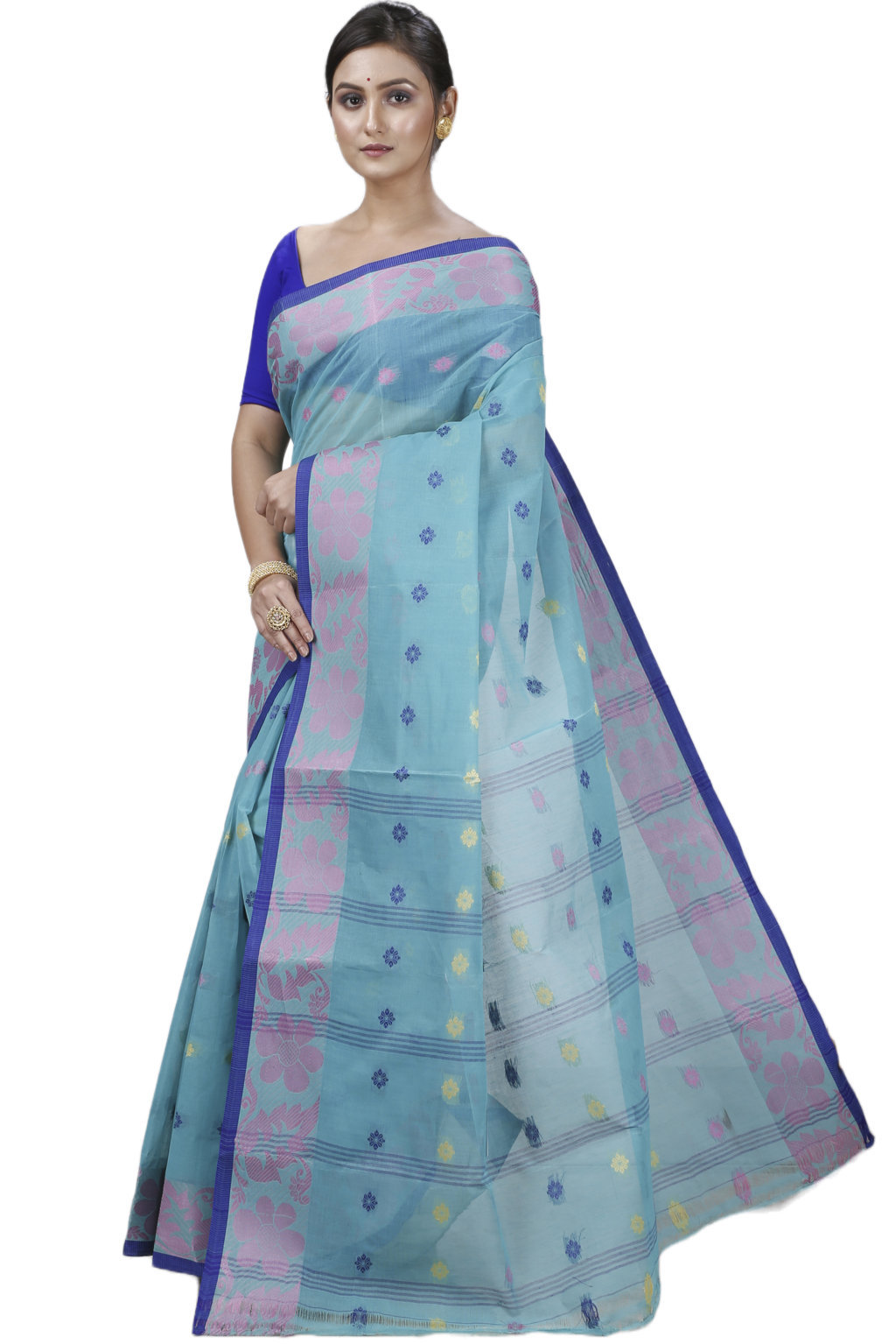 Dark Green Pure Cotton Ushi Tant Saree (1154)